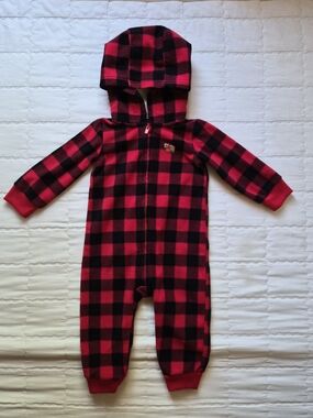 Carter's Red and Black Buffalo Plaid Hooded One-Piece